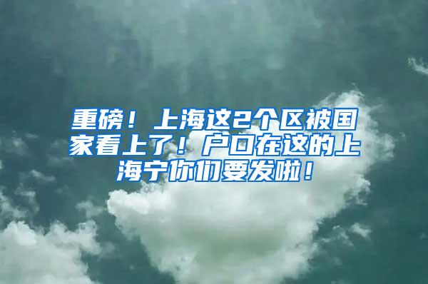 重磅！上海这2个区被国家看上了！户口在这的上海宁你们要发啦！