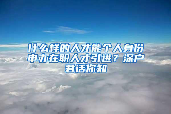 什么样的人才能个人身份申办在职人才引进？深户君话你知