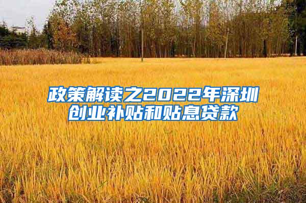 政策解读之2022年深圳创业补贴和贴息贷款