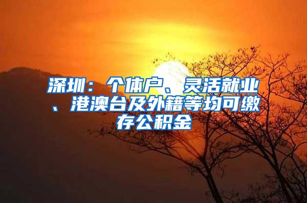 深圳：个体户、灵活就业、港澳台及外籍等均可缴存公积金