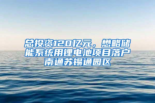 总投资120亿元，懋略储能系统用锂电池项目落户南通苏锡通园区