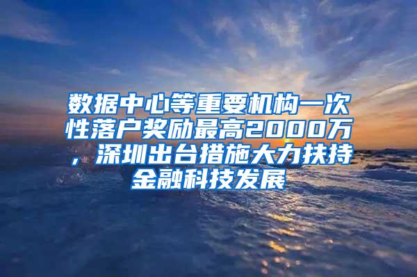 数据中心等重要机构一次性落户奖励最高2000万，深圳出台措施大力扶持金融科技发展