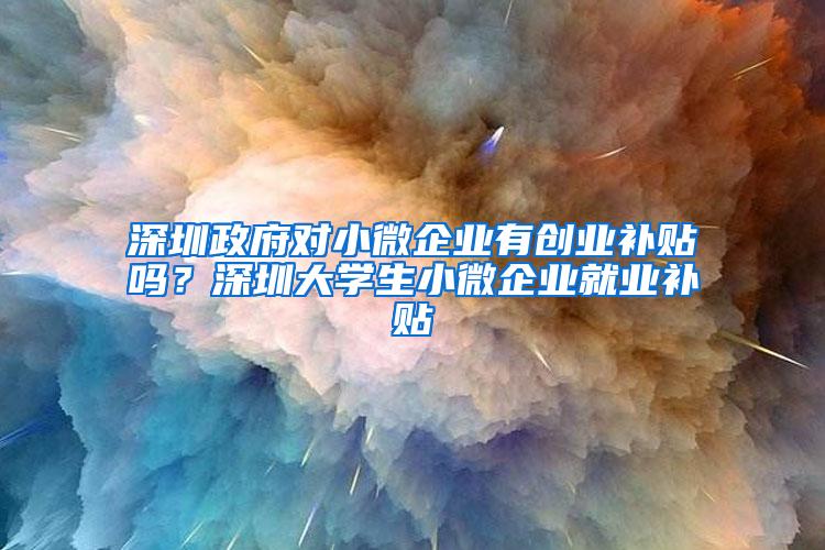 深圳政府对小微企业有创业补贴吗？深圳大学生小微企业就业补贴