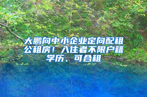 大鹏向中小企业定向配租公租房！入住者不限户籍学历、可合租