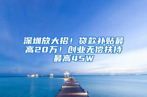 深圳放大招！贷款补贴最高20万！创业无偿扶持最高45W