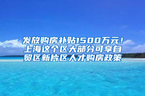 发放购房补贴1500万元！上海这个区大部分可享自贸区新片区人才购房政策