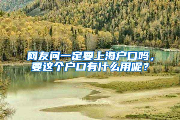 网友问一定要上海户口吗，要这个户口有什么用呢？