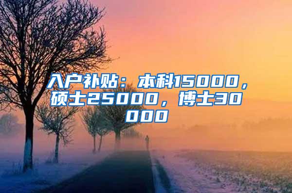 入户补贴：本科15000，硕士25000，博士30000