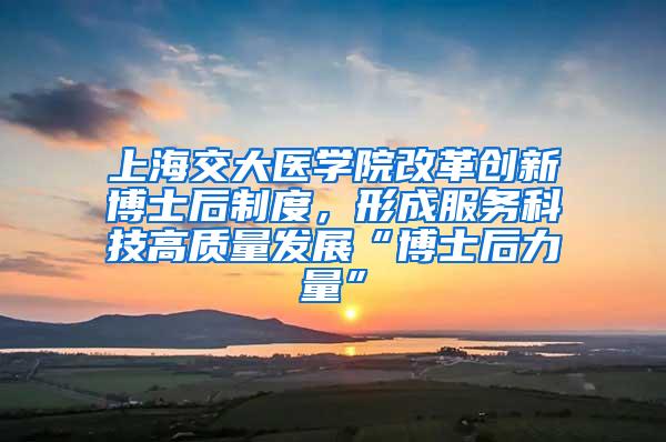 上海交大医学院改革创新博士后制度，形成服务科技高质量发展“博士后力量”