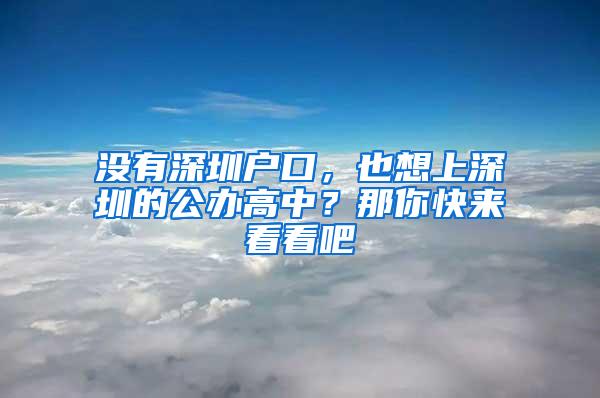 没有深圳户口，也想上深圳的公办高中？那你快来看看吧