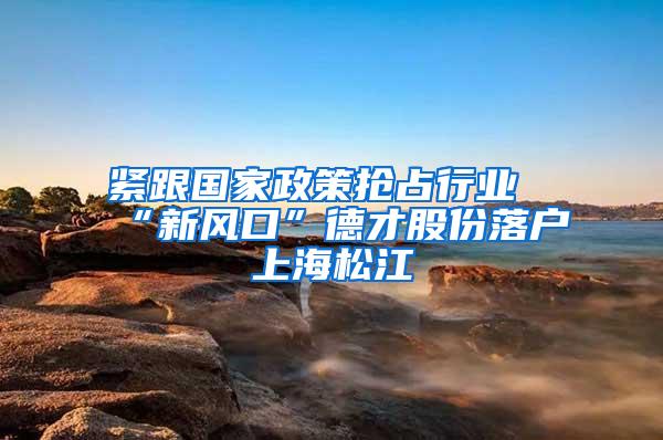 紧跟国家政策抢占行业“新风口”德才股份落户上海松江