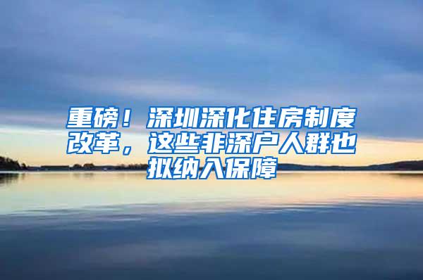 重磅！深圳深化住房制度改革，这些非深户人群也拟纳入保障