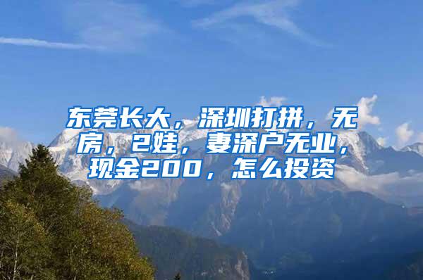 东莞长大，深圳打拼，无房，2娃，妻深户无业，现金200，怎么投资