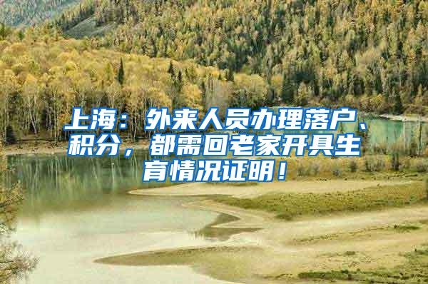 上海：外来人员办理落户、积分，都需回老家开具生育情况证明！