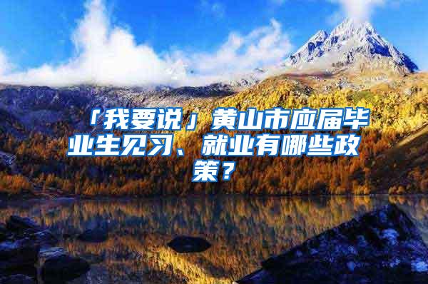 「我要说」黄山市应届毕业生见习、就业有哪些政策？