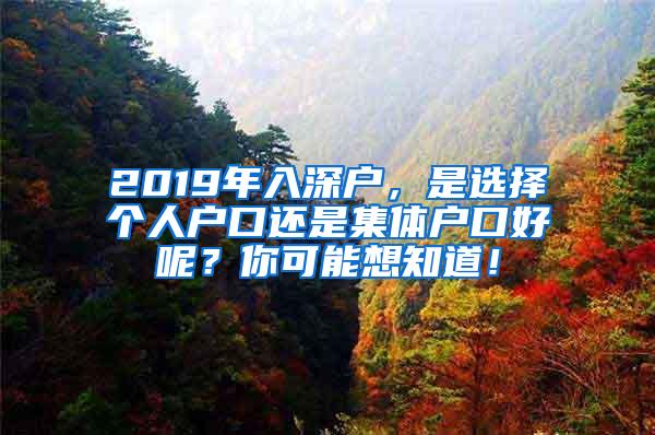 2019年入深户，是选择个人户口还是集体户口好呢？你可能想知道！