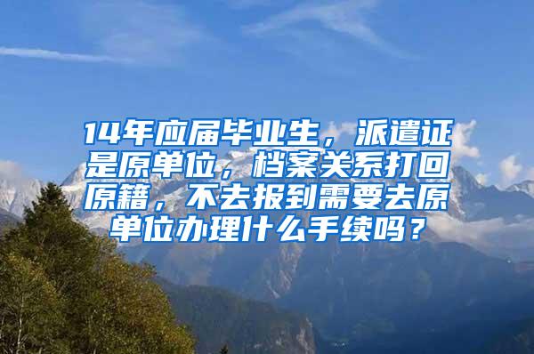 14年应届毕业生，派遣证是原单位，档案关系打回原籍，不去报到需要去原单位办理什么手续吗？