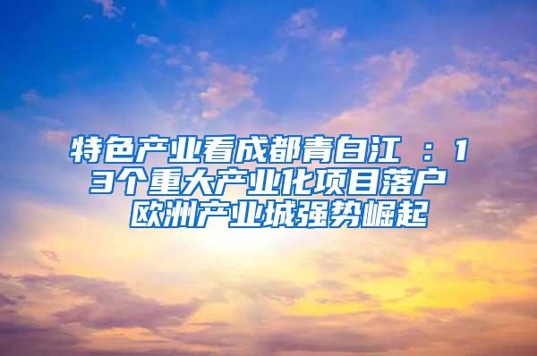 特色产业看成都青白江①：13个重大产业化项目落户 欧洲产业城强势崛起