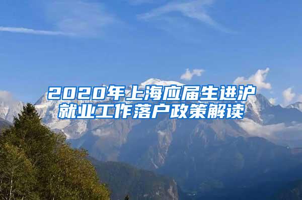 2020年上海应届生进沪就业工作落户政策解读