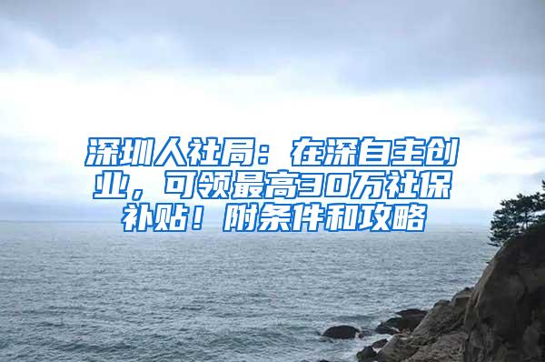 深圳人社局：在深自主创业，可领最高30万社保补贴！附条件和攻略