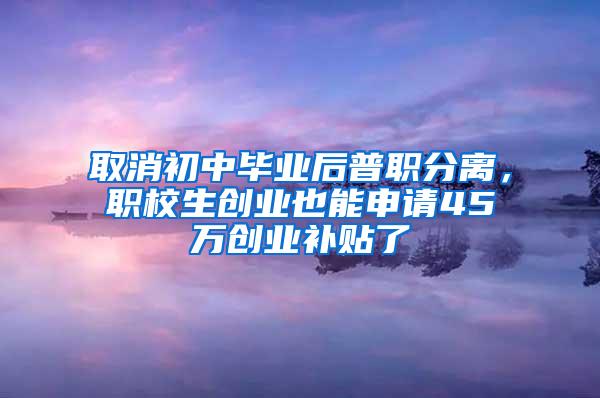 取消初中毕业后普职分离，职校生创业也能申请45万创业补贴了