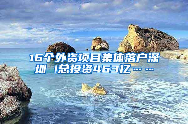 16个外资项目集体落户深圳 !总投资463亿……