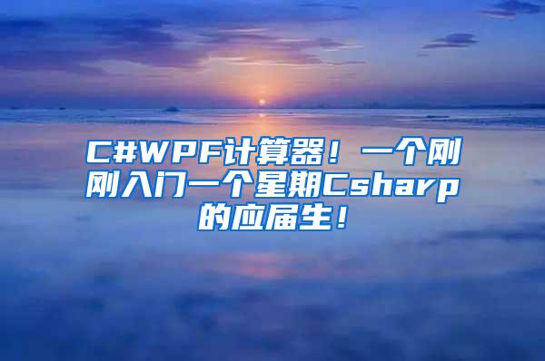 C#WPF计算器！一个刚刚入门一个星期Csharp的应届生！