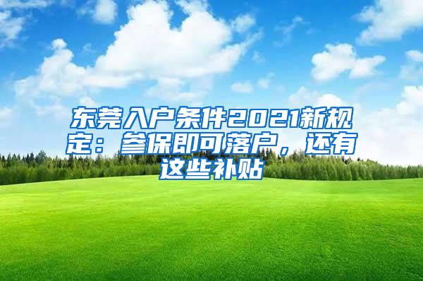 东莞入户条件2021新规定：参保即可落户，还有这些补贴