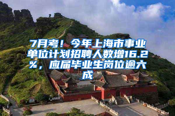 7月考！今年上海市事业单位计划招聘人数增16.2%，应届毕业生岗位逾六成