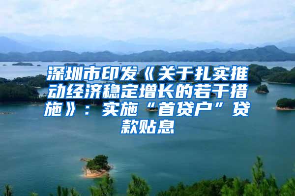 深圳市印发《关于扎实推动经济稳定增长的若干措施》：实施“首贷户”贷款贴息