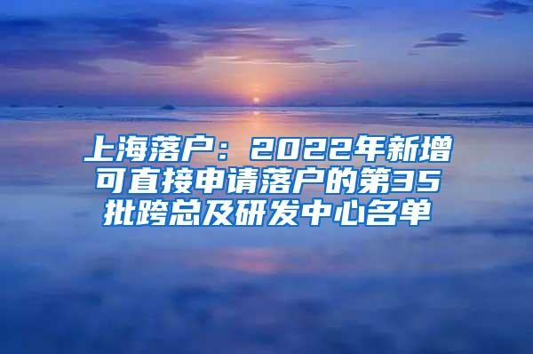 上海落户：2022年新增可直接申请落户的第35批跨总及研发中心名单