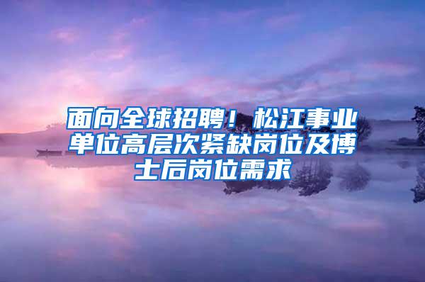 面向全球招聘！松江事业单位高层次紧缺岗位及博士后岗位需求→