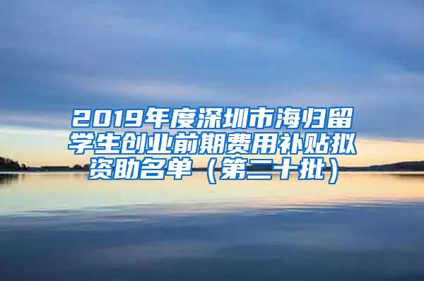 2019年度深圳市海归留学生创业前期费用补贴拟资助名单（第二十批）