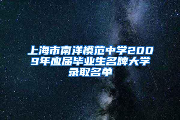 上海市南洋模范中学2009年应届毕业生名牌大学录取名单