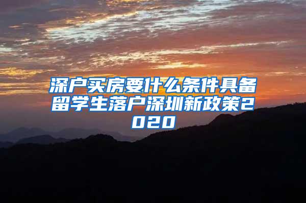 深户买房要什么条件具备留学生落户深圳新政策2020