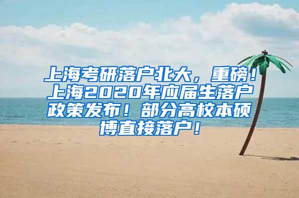 上海考研落户北大，重磅！上海2020年应届生落户政策发布！部分高校本硕博直接落户！