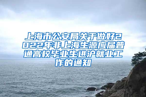 上海市公安局关于做好2022年非上海生源应届普通高校毕业生进沪就业工作的通知