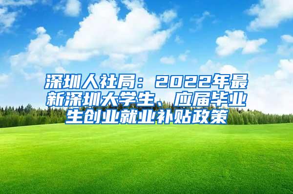 深圳人社局：2022年最新深圳大学生、应届毕业生创业就业补贴政策