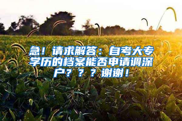 急！请求解答：自考大专学历的档案能否申请调深户？？？谢谢！