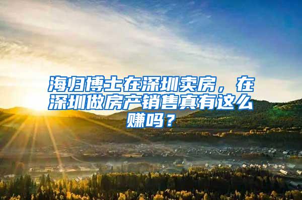 海归博士在深圳卖房，在深圳做房产销售真有这么赚吗？