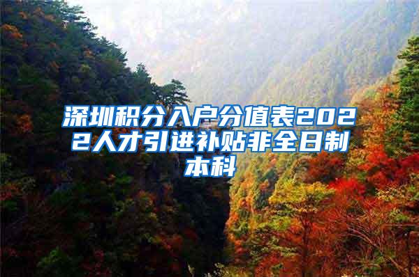 深圳积分入户分值表2022人才引进补贴非全日制本科