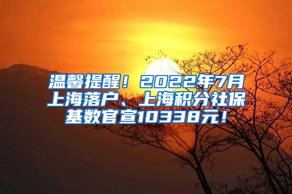 温馨提醒！2022年7月上海落户、上海积分社保基数官宣10338元！