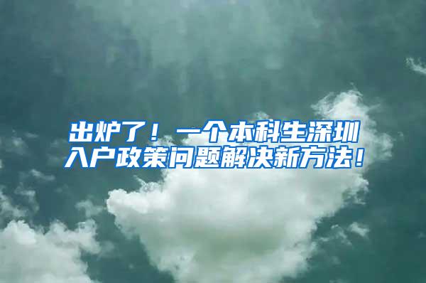 出炉了！一个本科生深圳入户政策问题解决新方法！