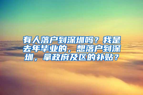 有人落户到深圳吗？我是去年毕业的，想落户到深圳，拿政府及区的补贴？