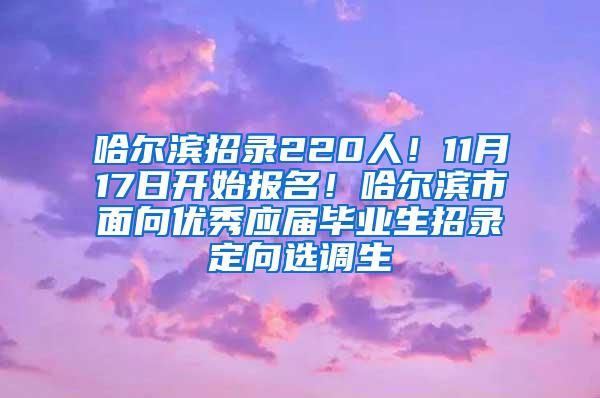 哈尔滨招录220人！11月17日开始报名！哈尔滨市面向优秀应届毕业生招录定向选调生