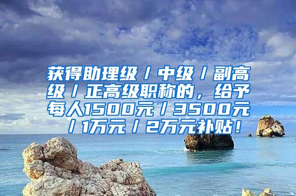 获得助理级／中级／副高级／正高级职称的，给予每人1500元／3500元／1万元／2万元补贴！