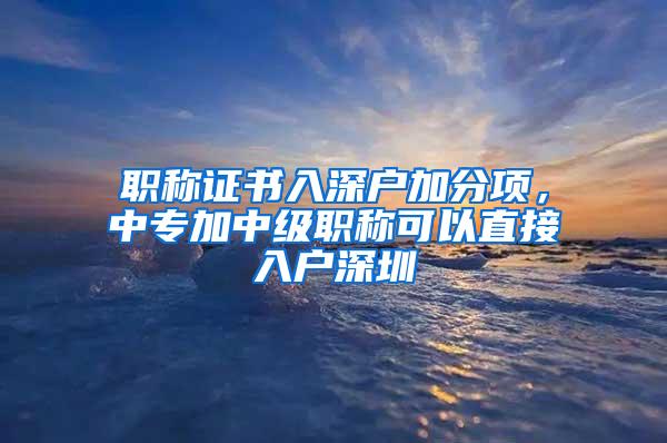 职称证书入深户加分项，中专加中级职称可以直接入户深圳