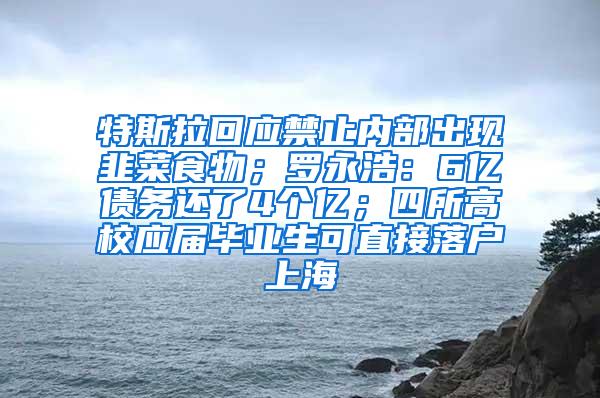 特斯拉回应禁止内部出现韭菜食物；罗永浩：6亿债务还了4个亿；四所高校应届毕业生可直接落户上海