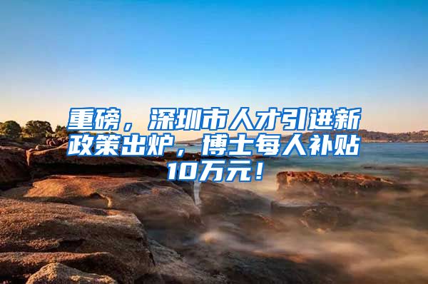 重磅，深圳市人才引进新政策出炉，博士每人补贴10万元！