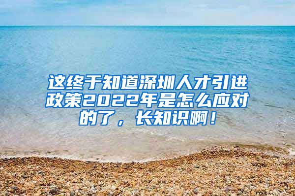 这终于知道深圳人才引进政策2022年是怎么应对的了，长知识啊！